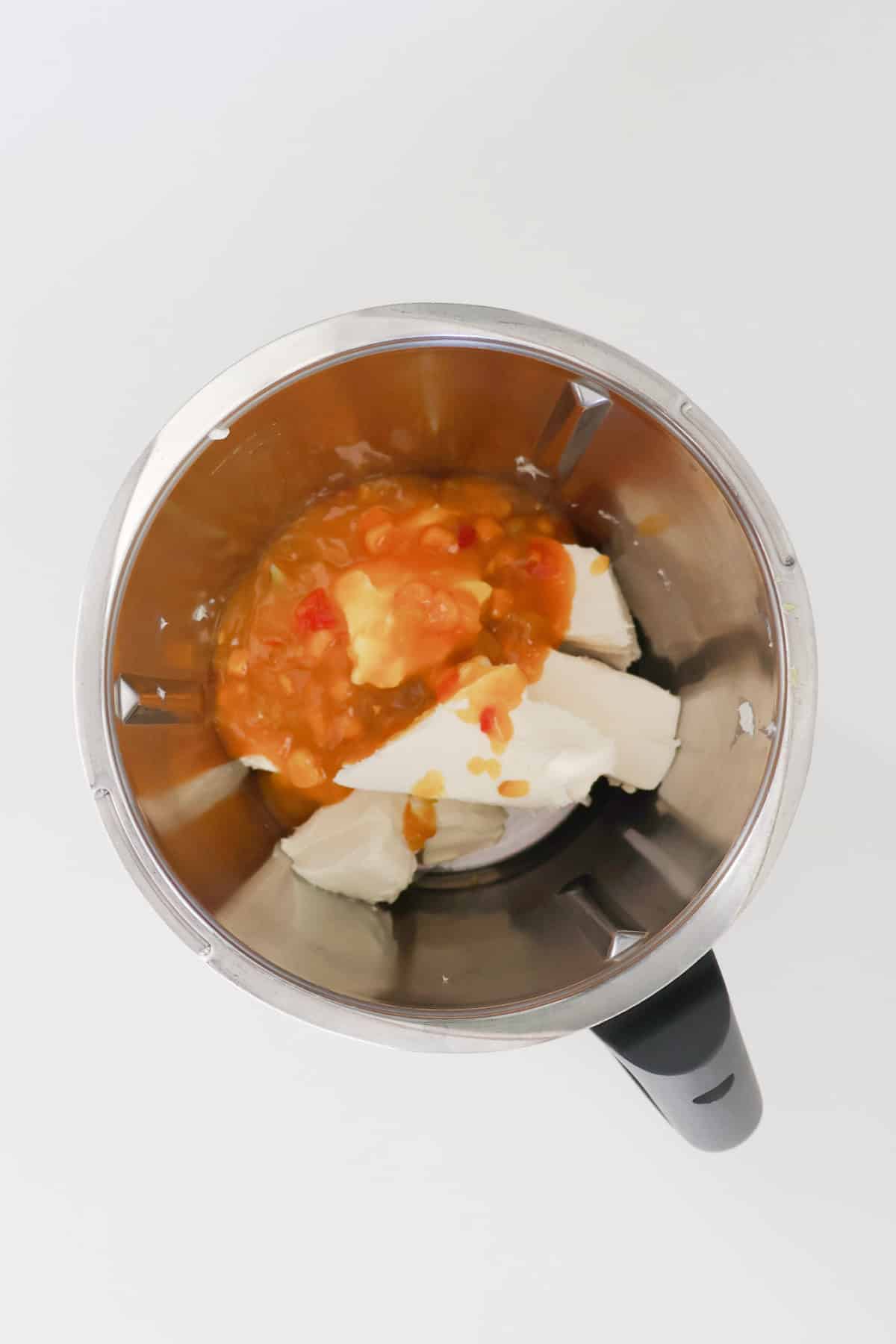 Corn Relish Dip ingredients in a Thermomix bowl.