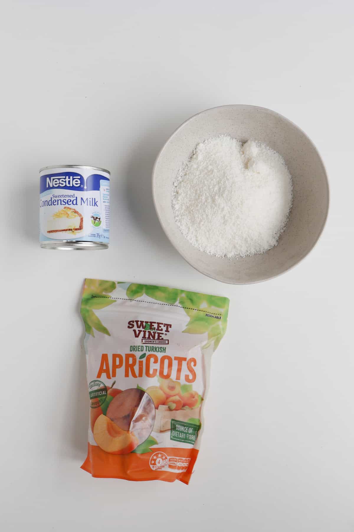 Ingredients to make Apricot and coconut balls.