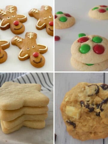 Collage of four Christmas Biscuits.