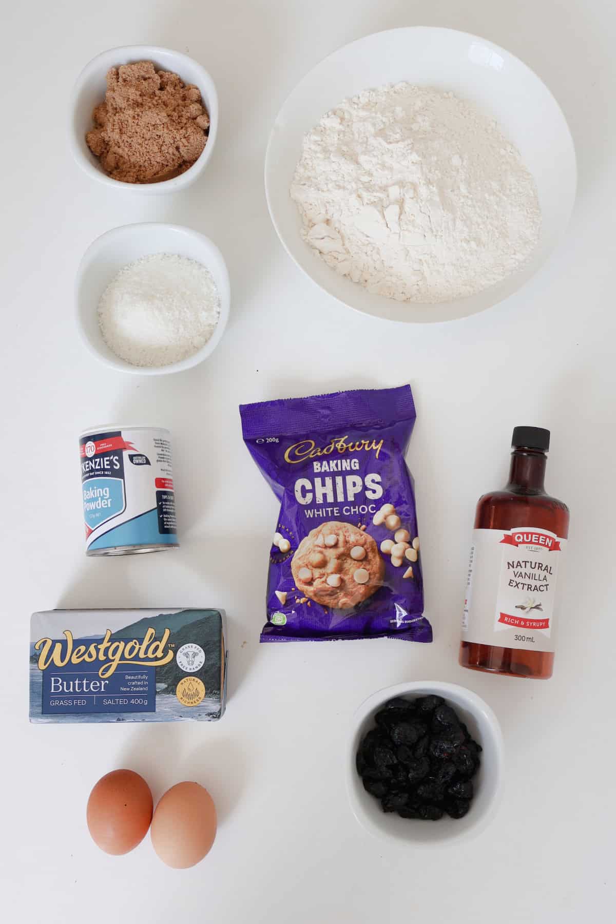 White Chocolate and Cranberry Biscuit Ingredients.